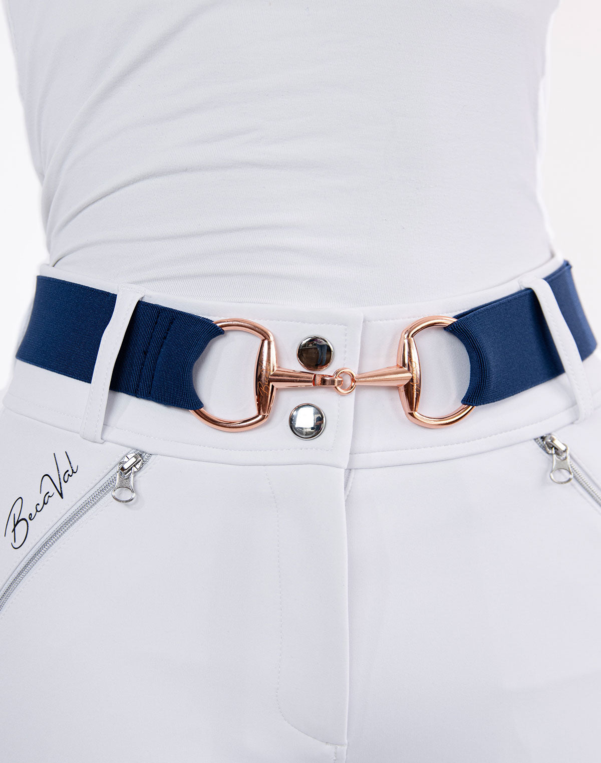 BecaVal Horse Bit Belt in Navy Blue w/ Rose Gold