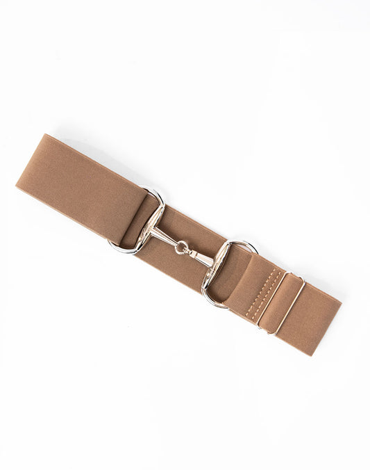 BecaVal Horse Bit Belt in Taupe w/ Silver